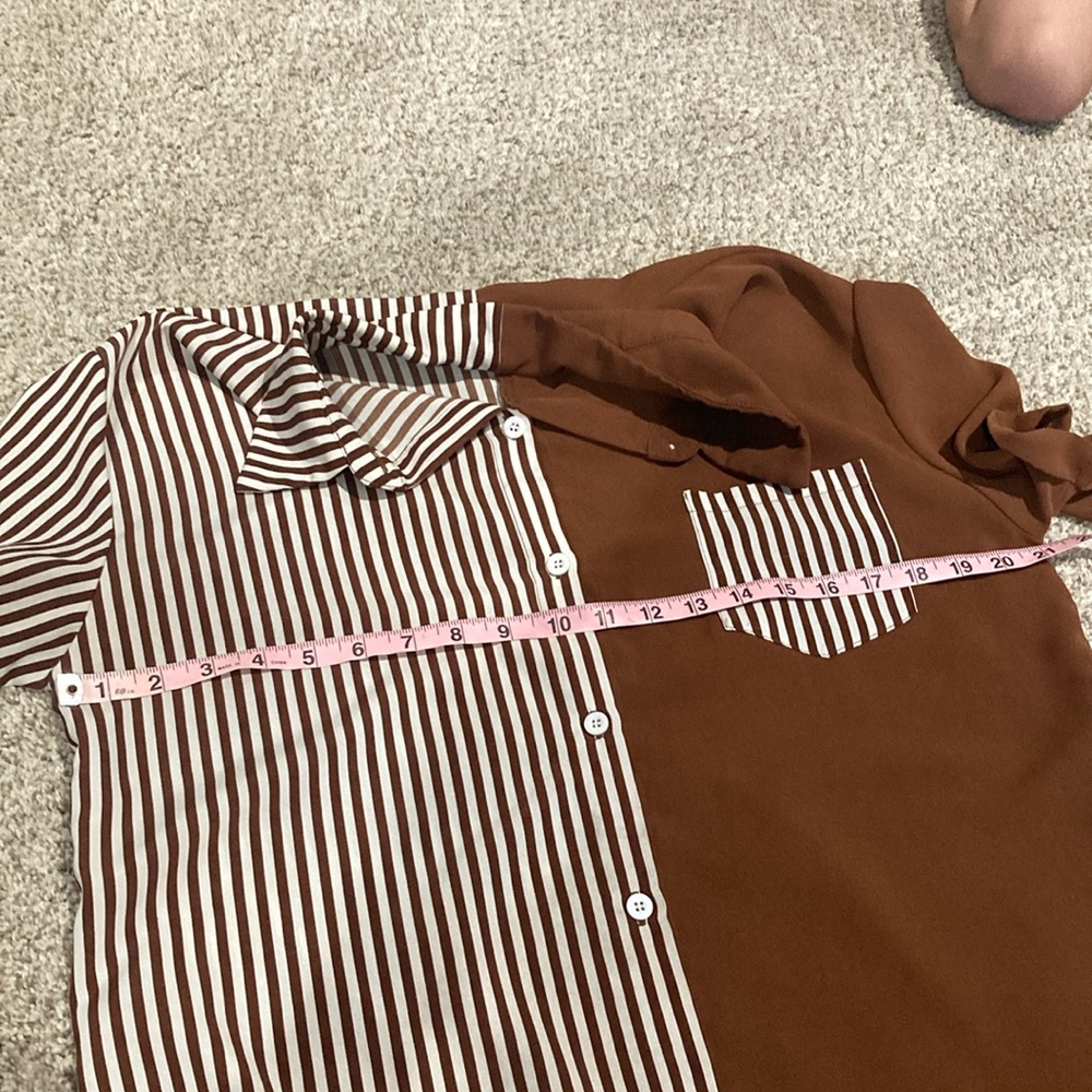 Striped and Solid Brown Short Sleeve button down - Picture 2 of 2